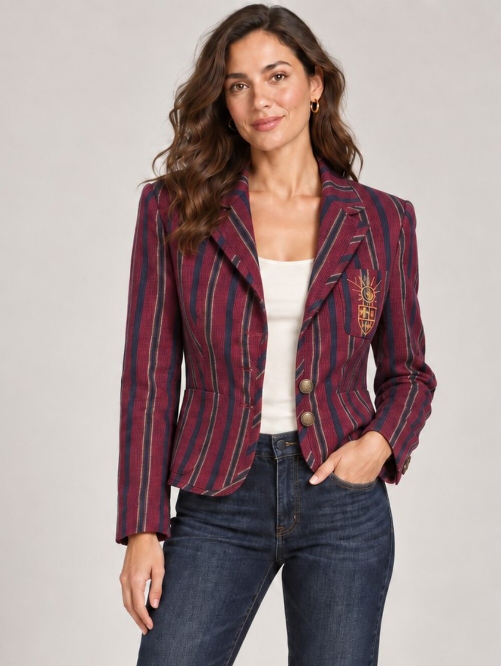 Vintage Y2K London Jean Striped Crest Schoolboy Blazer Size 2